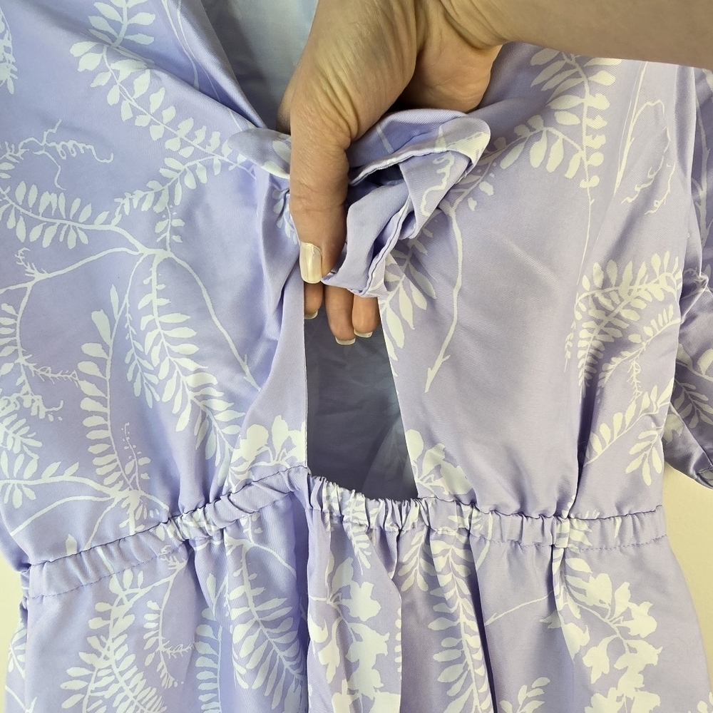 I.N.C. Floral Lavender Dress with Tie Front Size L 100% Cotton - Picture 7 of 16